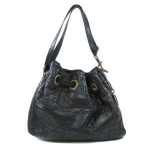 Dior bucket black Christian drawstring lambskin bag cannage quilted